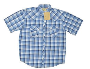 Moda Tech Men's Blue Plaid Western Snap Shirt Short Sleeve Regular Size L NWT